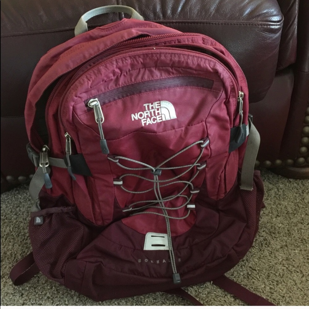 North face borealis  backpack pink and Maroon.